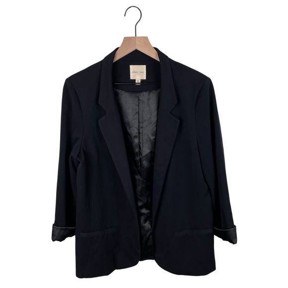 Silence + Noise Black Open Front Blazer Women's Size Large Satin Lining Business - Picture 1 of 6